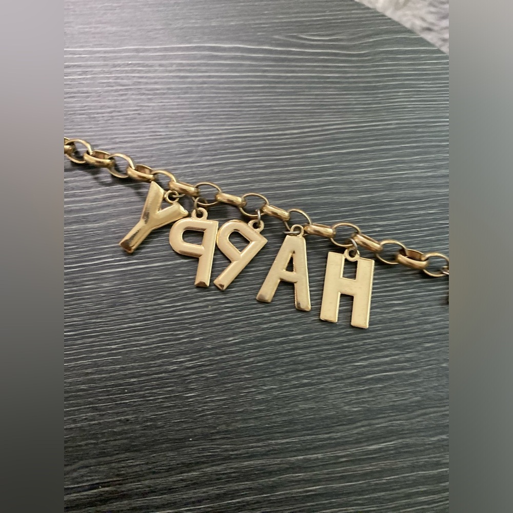 Gold Letter Charm Bracelet - H A P P Y